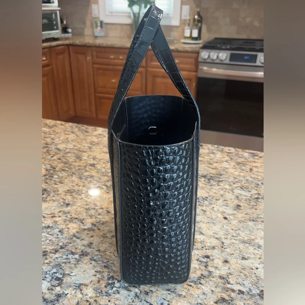 Authentic Balenciaga XXS Shopping Tote Black Croc-Embossed Leather